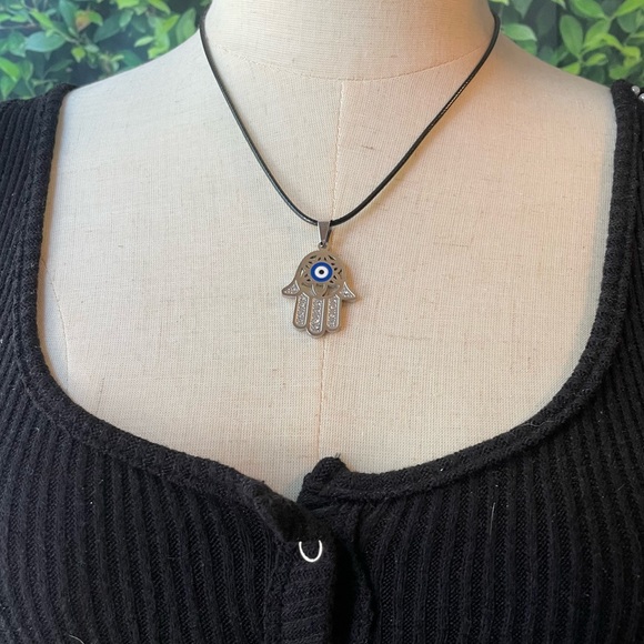 Silver Hand of Fatima Protection Necklace - Picture 6 of 6
